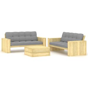 vidaXL Salon de jardin 3 pcs avec coussins bois de pin impr&eacute;gn&eacute;