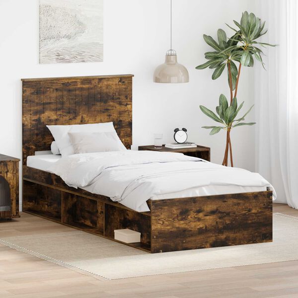 vidaXL Cadre de lit Ch&ecirc;ne fum&eacute; 90 x 190 cm Bois de pin massif