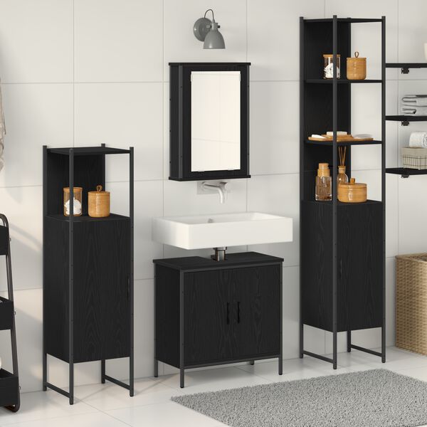 vidaXL Ensemble de mobilier de salle de bain avec &eacute;tag&egrave;re 4 pcs Noir