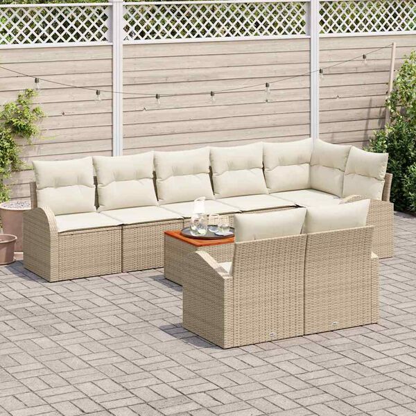 vidaXL Ensemble de canap&eacute; de jardin 9 pcs Beige Poly rotin
