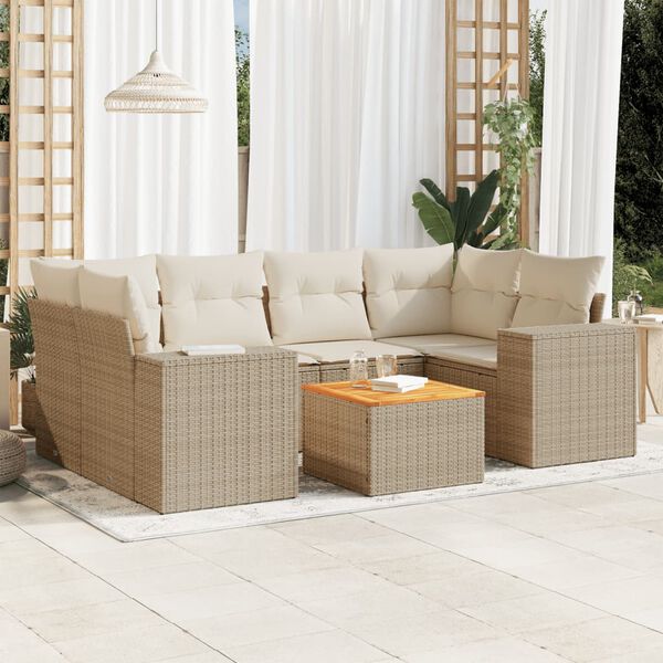 vidaXL Salon de jardin avec coussins 7 pcs beige r&eacute;sine tress&eacute;e