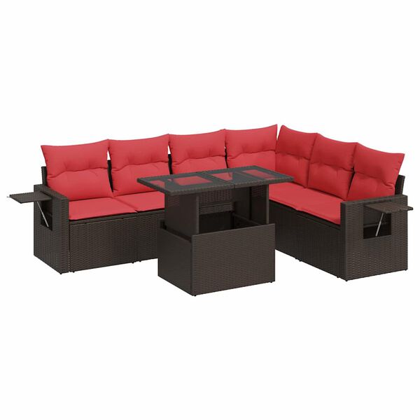 vidaXL Salon de jardin avec coussins 7 pcs marron résine tressée acacia