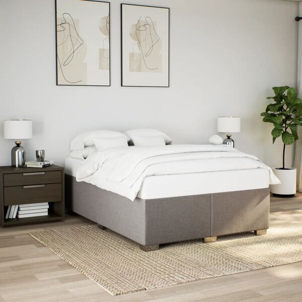 vidaXL Sommier &agrave; lattes de lit avec matelas Taupe 140x190 cm Tissu