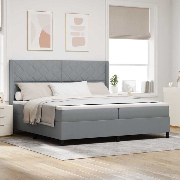 vidaXL Lit &agrave; ressort LED avec matelas Gris clair 200 x 200 cm tissu