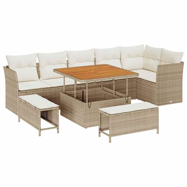 vidaXL Ensemble de canap&eacute; de jardin avec coussin 9 pcs beige et cr&egrave;me