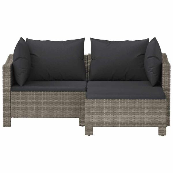 vidaXL Salon de jardin 3 pcs avec coussins Gris R&eacute;sine tress&eacute;e