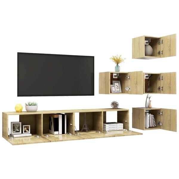 vidaXL Ensemble de meuble TV 6 pcs Ch&ecirc;ne sonoma Bois d'ing&eacute;nierie