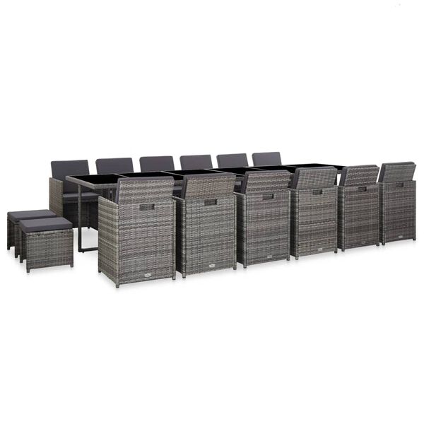 vidaXL Ensemble de salle &agrave; manger d'ext&eacute;rieur et coussins 17 pcs Gris