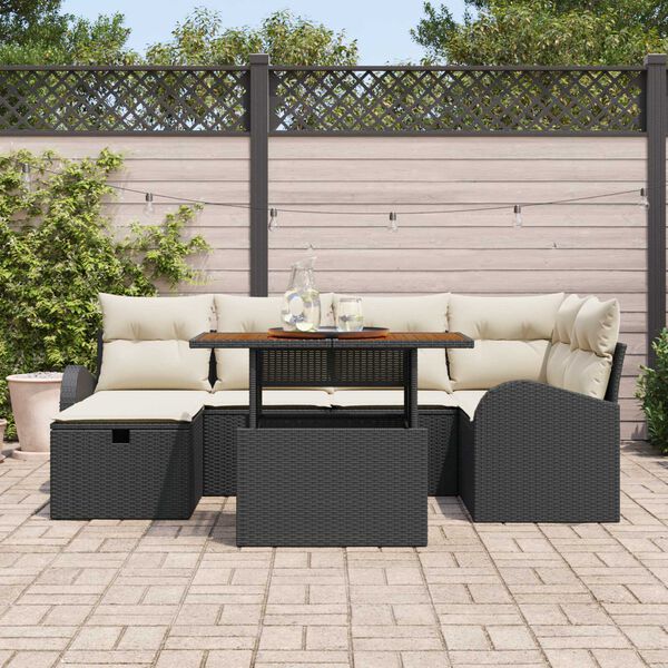 vidaXL Ensemble de canapé de jardin 7 pcs Noir polyrotin