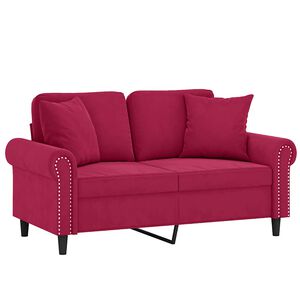 vidaXL Canap&eacute; 2 places avec oreillers bordeaux 120 cm velours