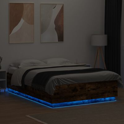 vidaXL Cadre de lit avec lumières LED chêne fumé 160x200 cm