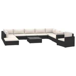 vidaXL Salon de jardin 11 pcs avec coussins R&eacute;sine tress&eacute;e Noir