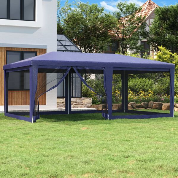 vidaXL Tente de fête avec 6 parois latérales en maille Bleu 6x4 m PEHD