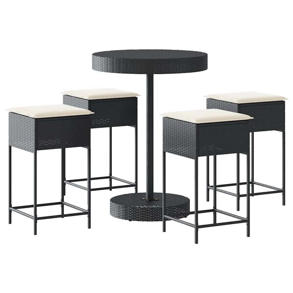 vidaXL Ensemble de bar de jardin 5 pcs avec coussins noir poly rotin