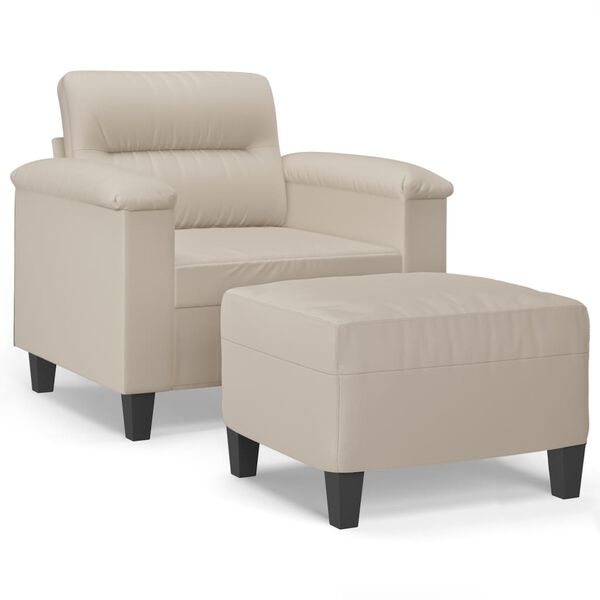vidaXL Fauteuil avec repose-pied Cr&egrave;me 60 cm Tissu microfibre