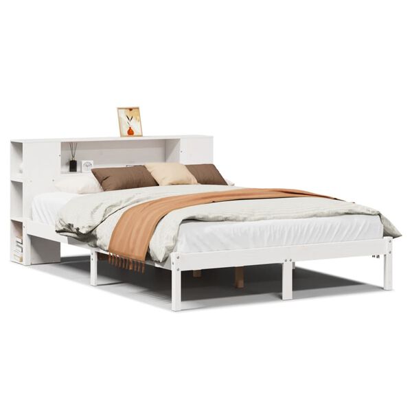 vidaXL Lit bibliothèque sans matelas blanc 140x190 cm bois pin massif