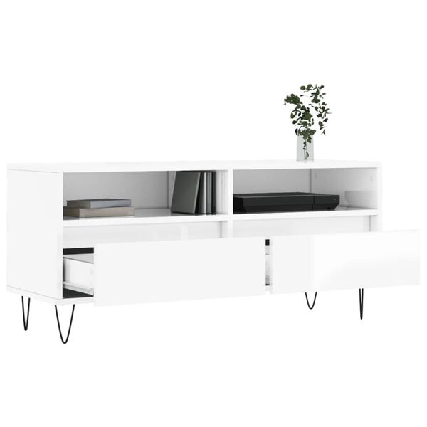 vidaXL Meuble TV blanc brillant 100x34,5x44,5 cm bois d'ing&eacute;nierie