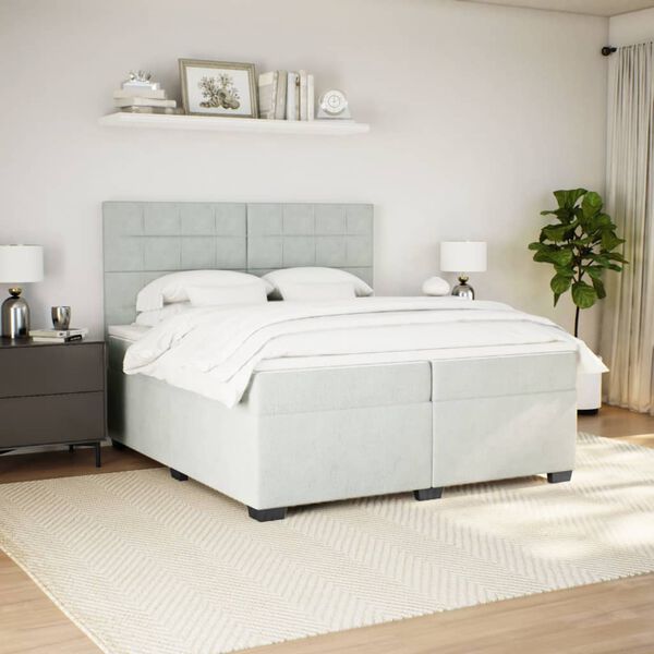 vidaXL Sommier &agrave; lattes de lit et matelas Gris clair 200x200cm Velours