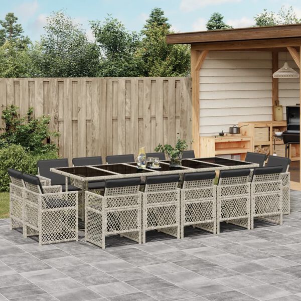 vidaXL Ensemble &agrave; manger de jardin et coussins 15 pcs gris clair rotin