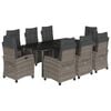 vidaXL Ensemble &agrave; manger de jardin 9 pcs coussins gris r&eacute;sine tress&eacute;e