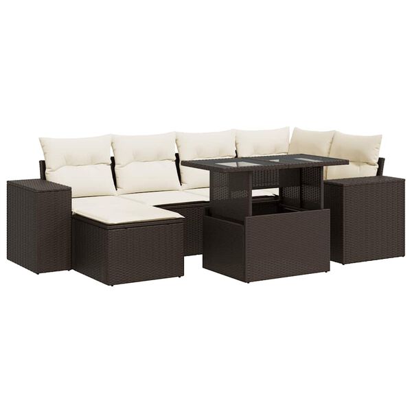 vidaXL Salon de jardin avec coussins 7 pcs marron r&eacute;sine tress&eacute;e