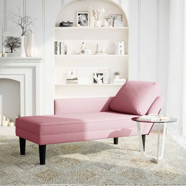 vidaXL Fauteuil long avec coussin et accoudoir droit rose velours