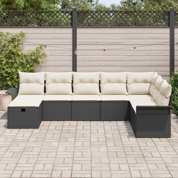 vidaXL Ensemble de canap&eacute; de jardin avec coussin 8 pcs Noir Poly rotin