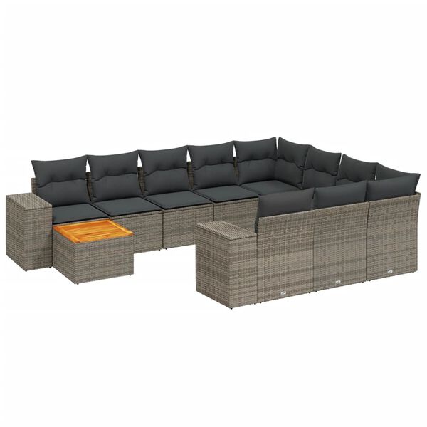 vidaXL Salon de jardin 11 pcs avec coussins gris résine tressée