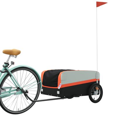 vidaXL Remorque de vélo noir et orange 45 kg fer