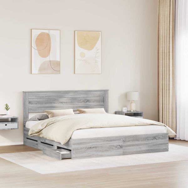 vidaXL Cadre de lit Gris Sonoma 200 x 200 cm Bois Ing&eacute;nierie