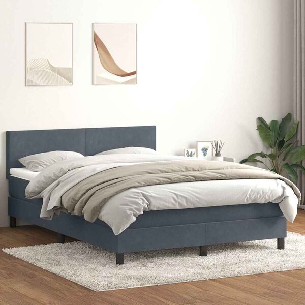 vidaXL Sommier &agrave; lattes de lit et matelas et LED gris fonc&eacute; 140x220cm velours