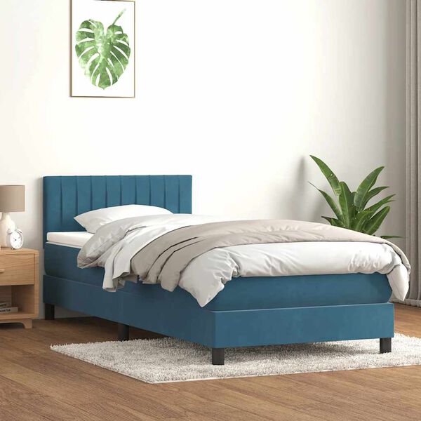 vidaXL Sommier &agrave; lattes de lit et matelas et LED bleu fonc&eacute; 90x220 cm velours