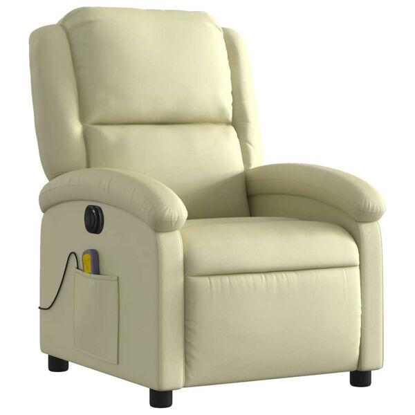 vidaXL Fauteuil de massage inclinable &eacute;lectrique cr&egrave;me cuir v&eacute;ritable