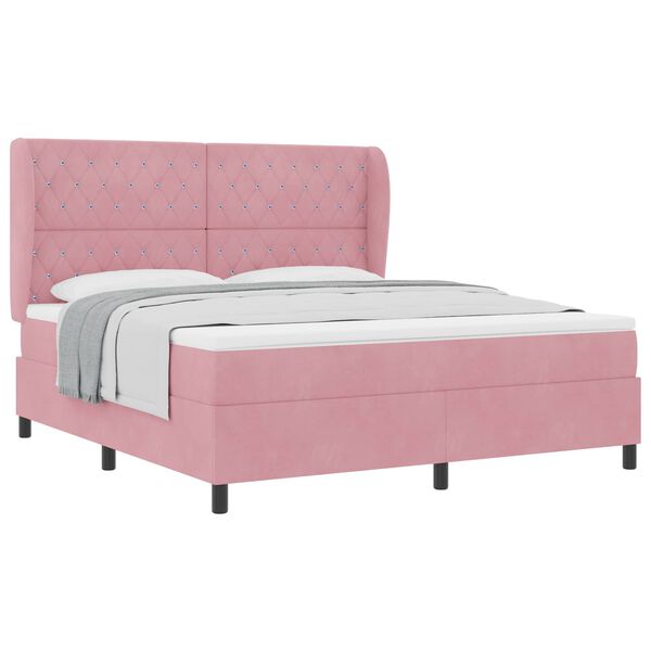 vidaXL Lit &agrave; ressorts avec matelas Rose 200 x 180 cm Polyester