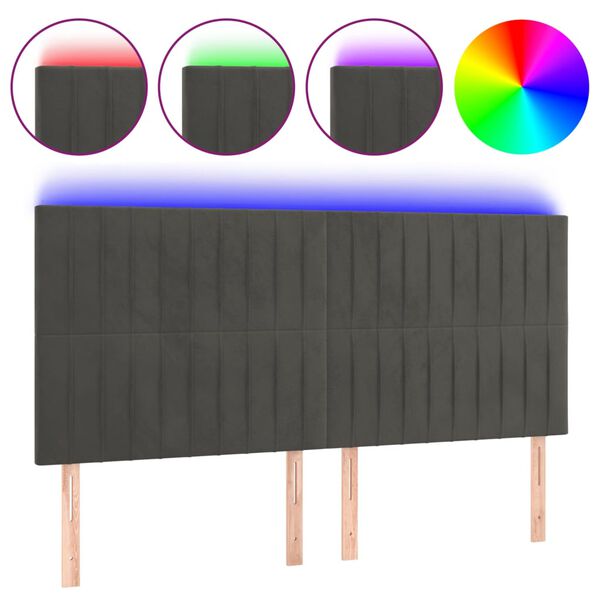 vidaXL T&ecirc;te de lit &agrave; LED Gris fonc&eacute; 180x5x118/128 cm Velours