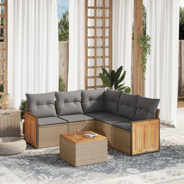 vidaXL Salon de jardin avec coussins 6 pcs beige r&eacute;sine tress&eacute;e