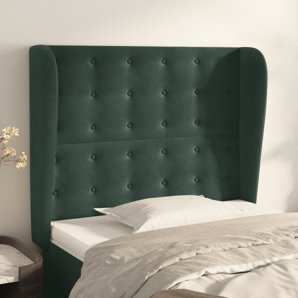 vidaXL T&ecirc;te de lit avec oreilles Vert fonc&eacute; 83x23x118/128 cm Velours