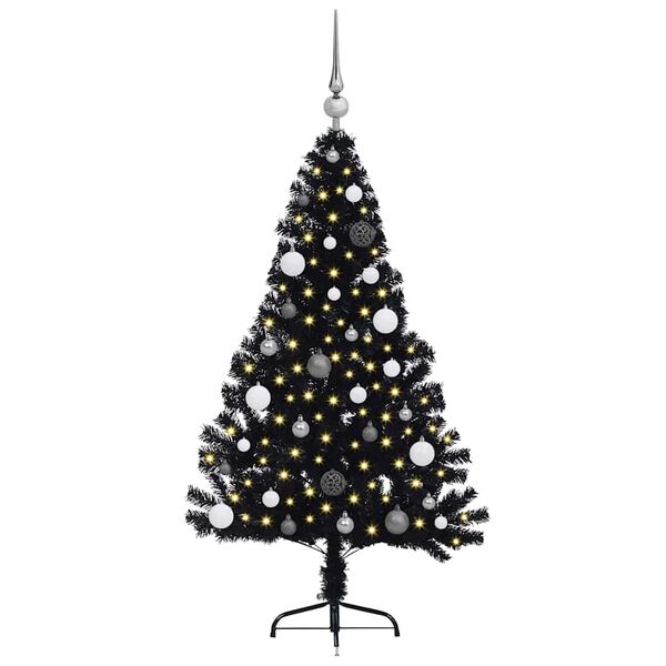 vidaXL Sapin de No&euml;l artificiel pr&eacute;-&eacute;clair&eacute; Noir 150 cm PVC