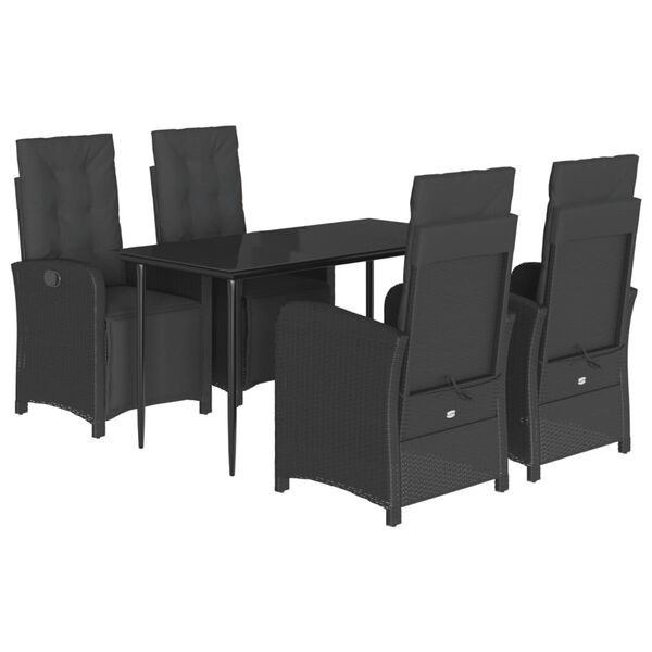 vidaXL Ensemble &agrave; manger de jardin coussins 5pcs Noir R&eacute;sine tress&eacute;e
