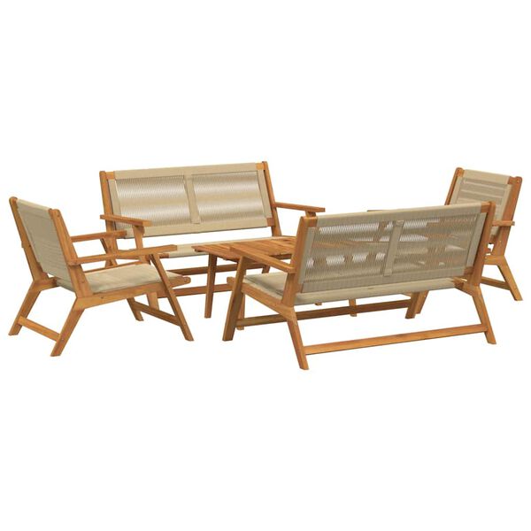 vidaXL Chaises de jardin avec table 5 pcs Beige Bois d'acacia massif