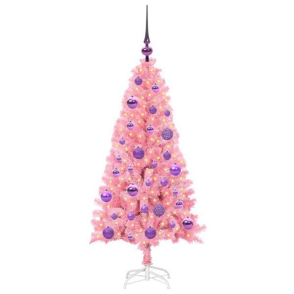 vidaXL Sapin de No&euml;l avec 150 LED avec support Rose 120 cm PVC