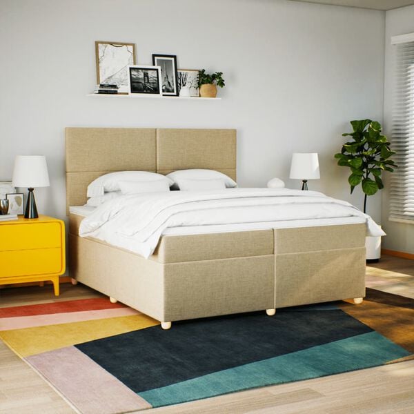 vidaXL Sommier &agrave; lattes de lit avec matelas Cr&egrave;me 200x200 cm Tissu