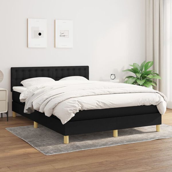 vidaXL Sommier &agrave; lattes de lit avec matelas Noir 140x200 cm Tissu