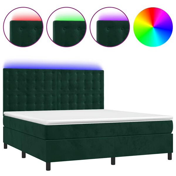 vidaXL Sommier &agrave; lattes de lit matelas et LED Vert fonc&eacute; 180x200 cm
