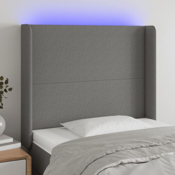 vidaXL T&ecirc;te de lit &agrave; LED Gris fonc&eacute; 103x16x118/128 cm Tissu