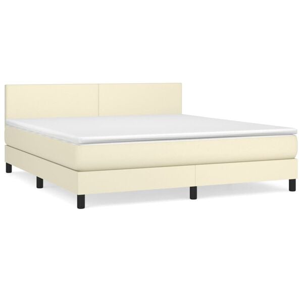 vidaXL Sommier &agrave; lattes de lit avec matelas Cr&egrave;me 180x200cm Similicuir