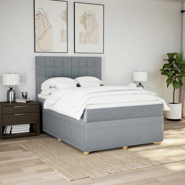 vidaXL Sommier &agrave; lattes de lit avec matelas Gris clair 160x200cm Tissu