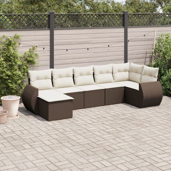 vidaXL Salon de jardin avec coussins 7 pcs marron r&eacute;sine tress&eacute;e
