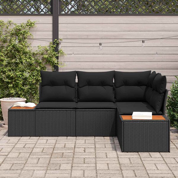 vidaXL Ensemble de canap&eacute; de jardin avec coussin 4 pcs Noir Polyrotin