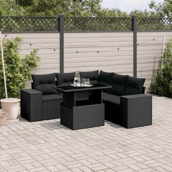 vidaXL Salon de jardin 6 pcs avec coussins noir r&eacute;sine tress&eacute;e